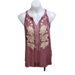 Andree Soft Pink Floral Embroidered V-Neck Sleeveless Top S